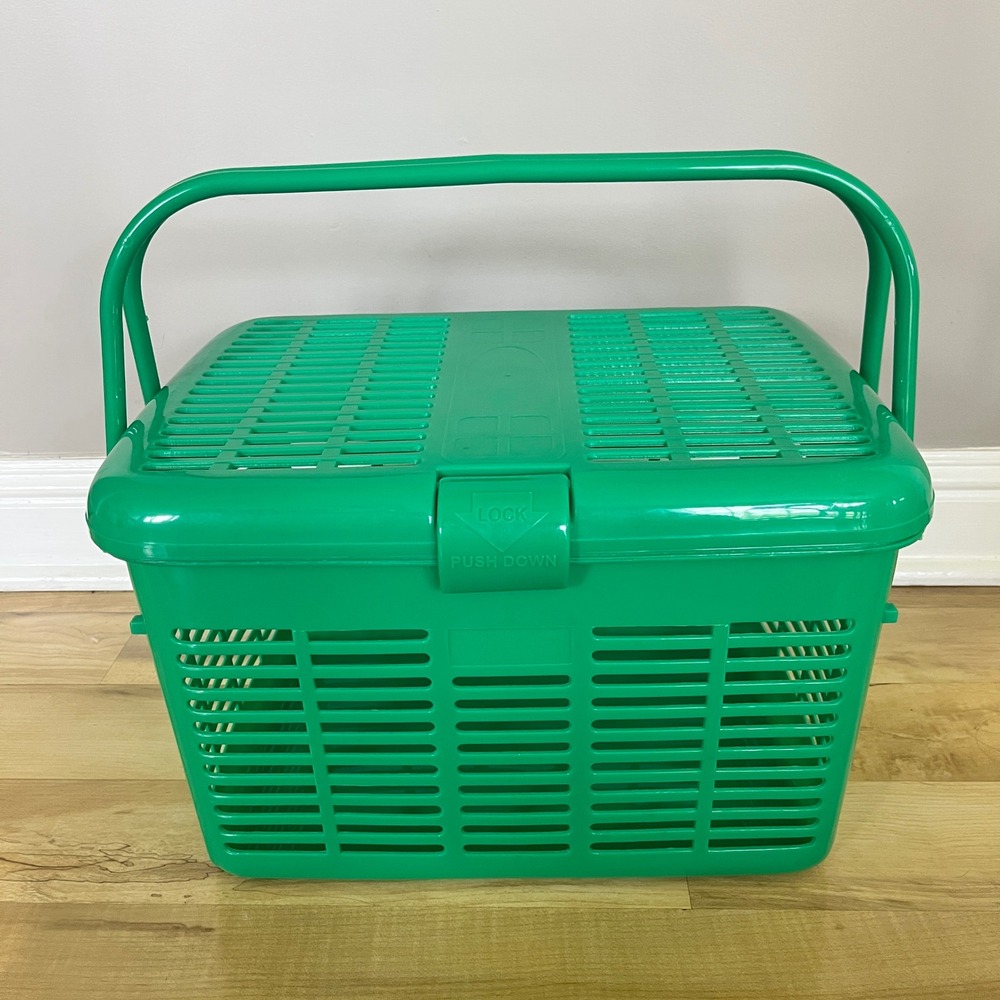 Vintage Picnic Basket Kelly Green Retro Mod Kitsch Summer Decor Bright Outdoor